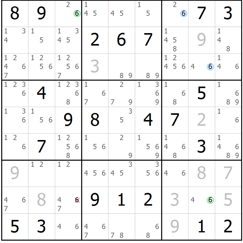 Position des candidats pour la solution de la Gr 12 page 15 du magazine de sudoku Sudoku Suprême n° 037