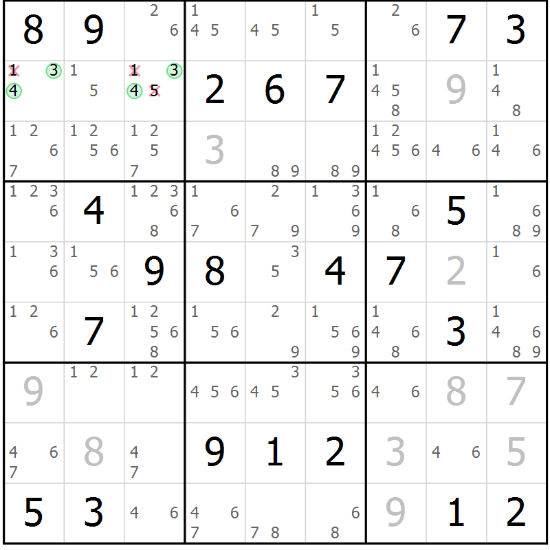 Position des candidats pour la solution de la Gr 12 page 15 du magazine de sudoku Sudoku Suprême n° 037