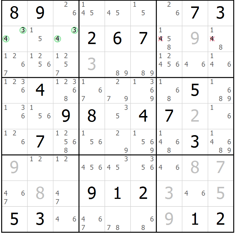 Position des candidats pour la solution de la Gr 12 page 15 du magazine de sudoku Sudoku Suprême n° 037