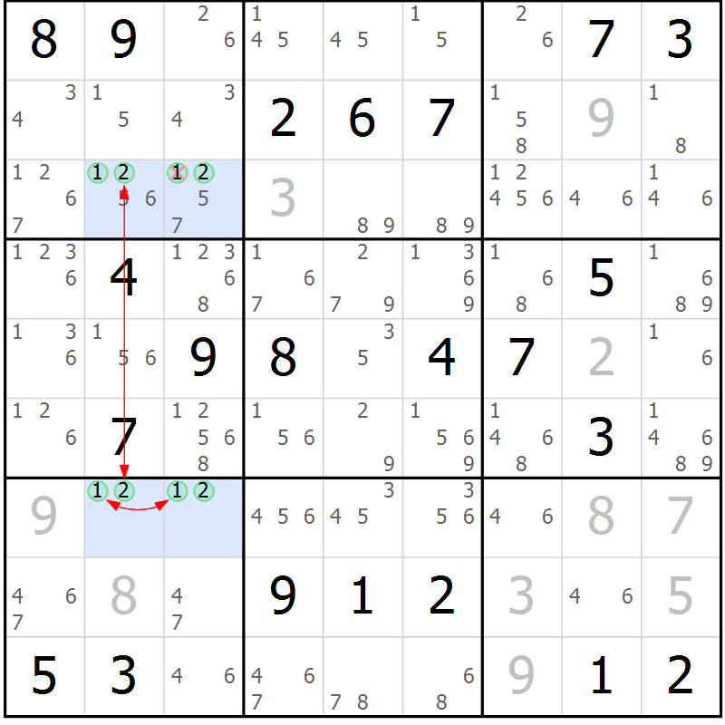 Position des candidats pour la solution de la Gr 12 page 15 du magazine de sudoku Sudoku Suprême n° 037