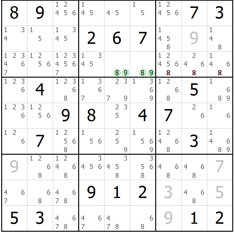 Position des candidats pour la solution de la Gr 12 page 15 du magazine de sudoku Sudoku Suprême n° 037