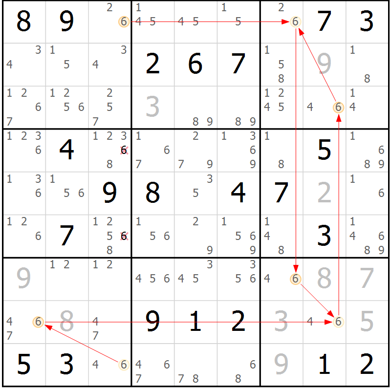 Position des candidats pour la solution de la Gr 12 page 15 du magazine de sudoku Sudoku Suprême n° 037