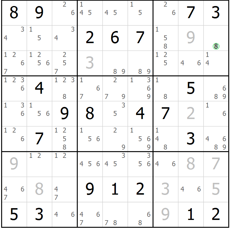 Position des candidats pour la solution de la Gr 12 page 15 du magazine de sudoku Sudoku Suprême n° 037