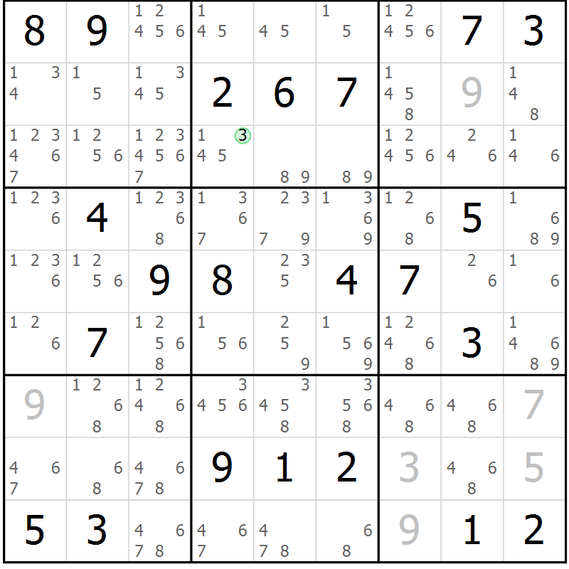 Position des candidats pour la solution de la Gr 12 page 15 du magazine de sudoku Sudoku Suprême n° 037
