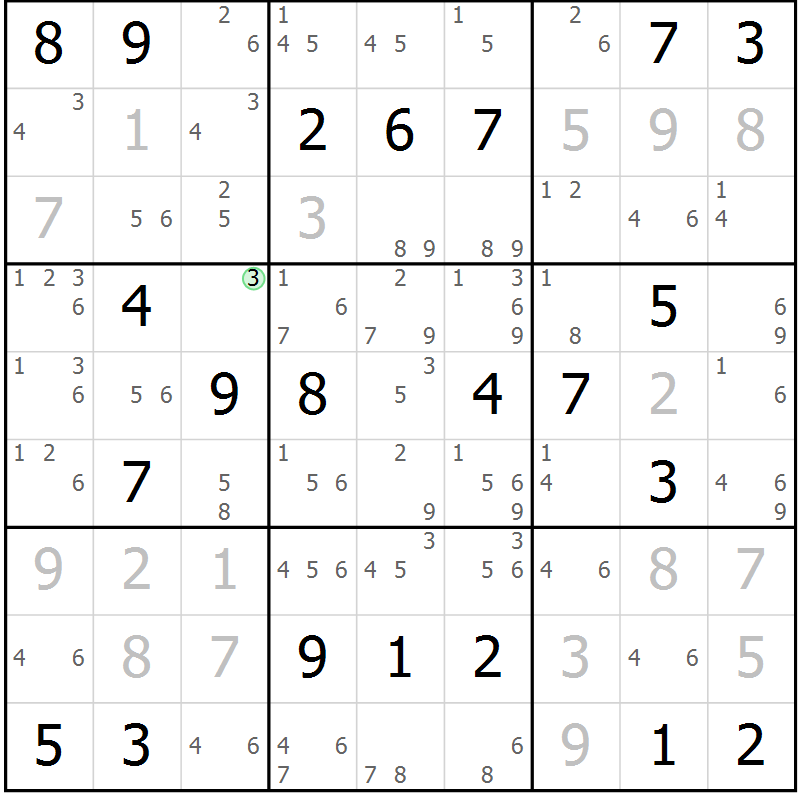 Position des candidats pour la solution de la Gr 12 page 15 du magazine de sudoku Sudoku Suprême n° 037