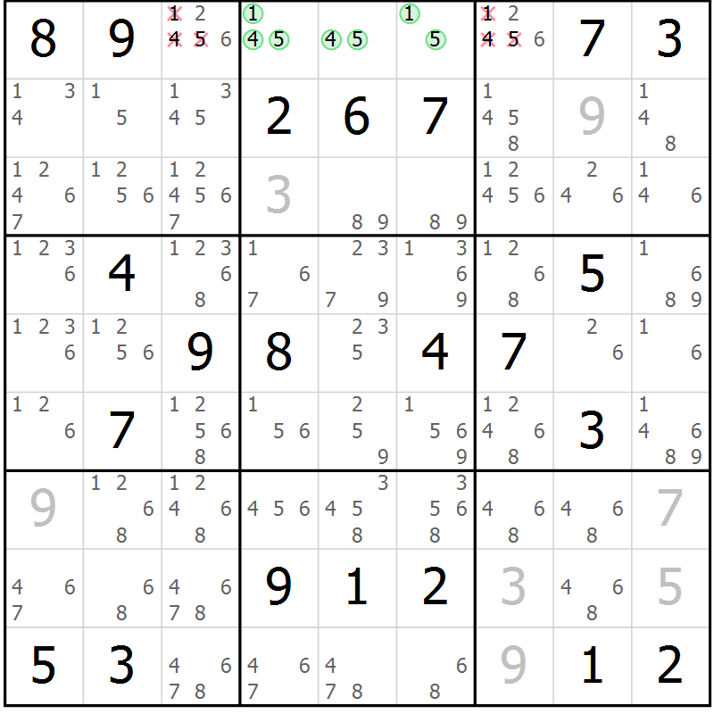 Position des candidats pour la solution de la Gr 12 page 15 du magazine de sudoku Sudoku Suprême n° 037