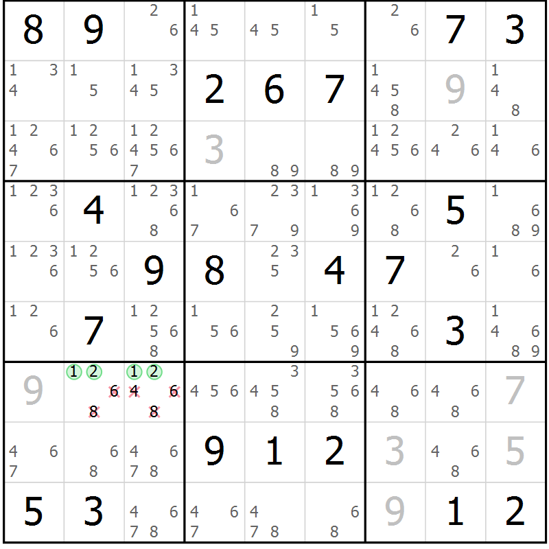Position des candidats pour la solution de la Gr 12 page 15 du magazine de sudoku Sudoku Suprême n° 037