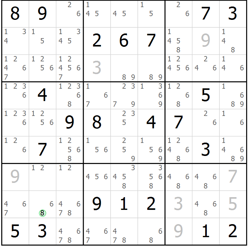 Position des candidats pour la solution de la Gr 12 page 15 du magazine de sudoku Sudoku Suprême n° 037