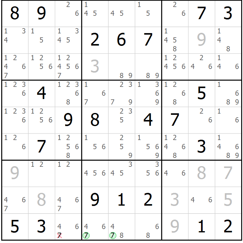 Position des candidats pour la solution de la Gr 12 page 15 du magazine de sudoku Sudoku Suprême n° 037