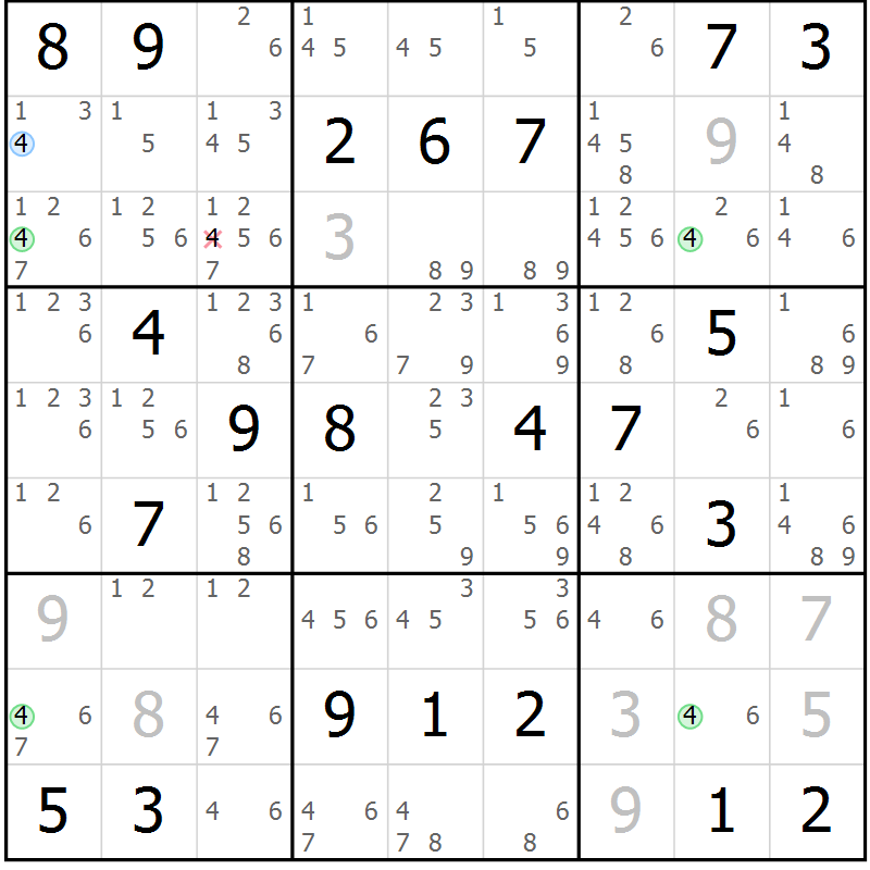 Position des candidats pour la solution de la Gr 12 page 15 du magazine de sudoku Sudoku Suprême n° 037
