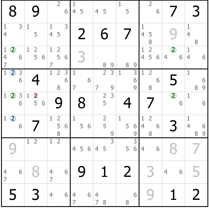 Position des candidats pour la solution de la Gr 12 page 15 du magazine de sudoku Sudoku Suprême n° 037
