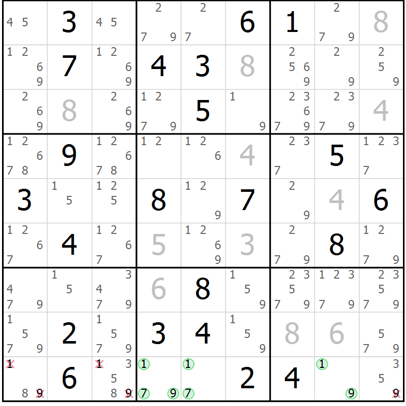 Position des candidats pour la solution de la Gr 13 page 16 du magazine de sudoku Sudoku Suprême n° 037