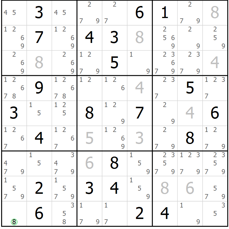 Position des candidats pour la solution de la Gr 13 page 16 du magazine de sudoku Sudoku Suprême n° 037