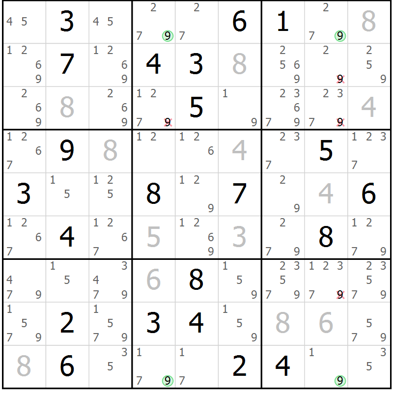 Position des candidats pour la solution de la Gr 13 page 16 du magazine de sudoku Sudoku Suprême n° 037
