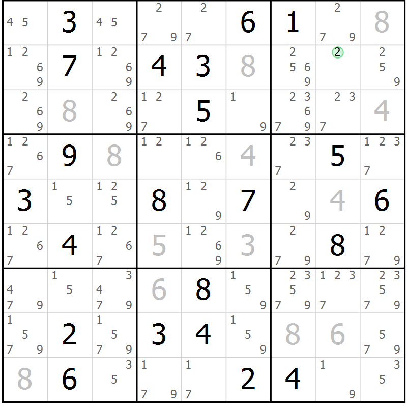 Position des candidats pour la solution de la Gr 13 page 16 du magazine de sudoku Sudoku Suprême n° 037