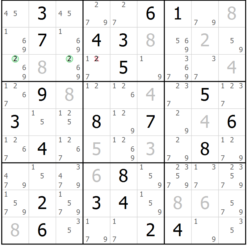 Position des candidats pour la solution de la Gr 13 page 16 du magazine de sudoku Sudoku Suprême n° 037