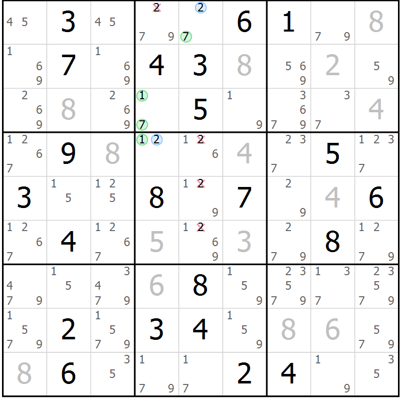 Position des candidats pour la solution de la Gr 13 page 16 du magazine de sudoku Sudoku Suprême n° 037