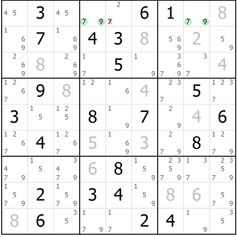 Position des candidats pour la solution de la Gr 13 page 16 du magazine de sudoku Sudoku Suprême n° 037