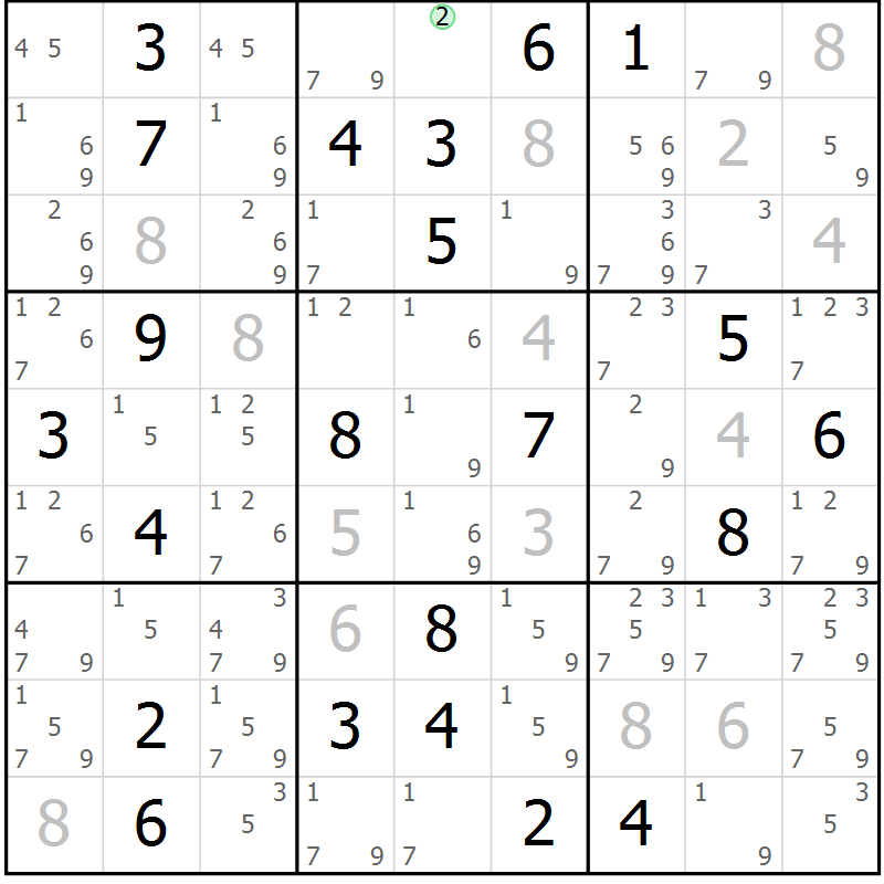 Position des candidats pour la solution de la Gr 13 page 16 du magazine de sudoku Sudoku Suprême n° 037