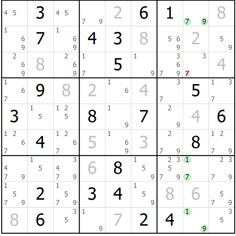Position des candidats pour la solution de la Gr 13 page 16 du magazine de sudoku Sudoku Suprême n° 037