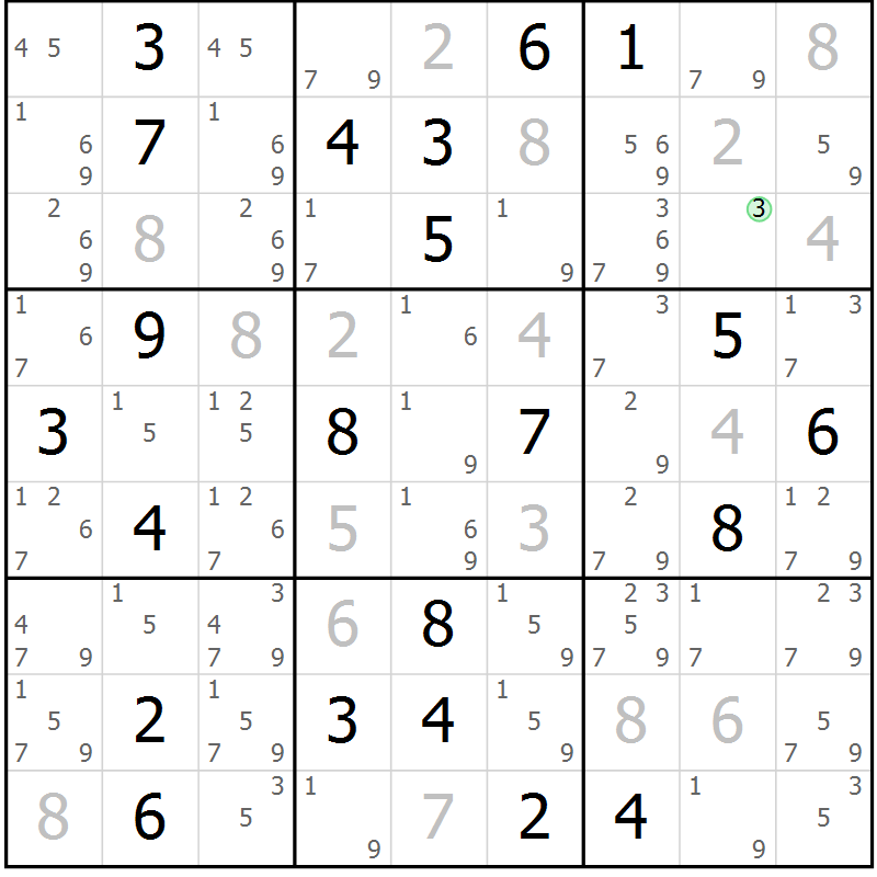 Position des candidats pour la solution de la Gr 13 page 16 du magazine de sudoku Sudoku Suprême n° 037