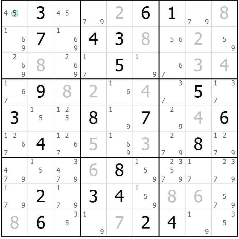 Position des candidats pour la solution de la Gr 13 page 16 du magazine de sudoku Sudoku Suprême n° 037