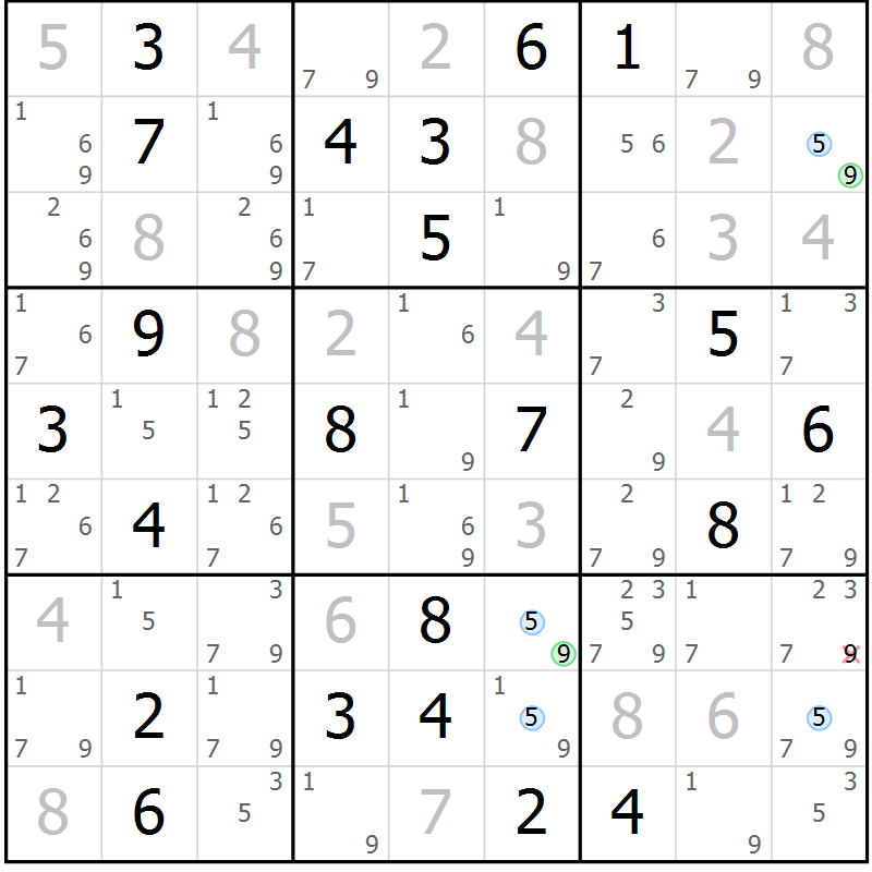 Position des candidats pour la solution de la Gr 13 page 16 du magazine de sudoku Sudoku Suprême n° 037