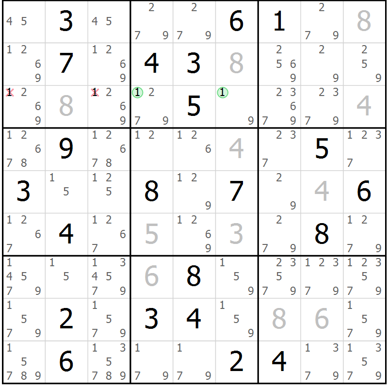 Position des candidats pour la solution de la Gr 13 page 16 du magazine de sudoku Sudoku Suprême n° 037
