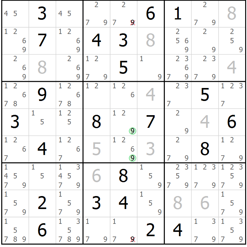 Position des candidats pour la solution de la Gr 13 page 16 du magazine de sudoku Sudoku Suprême n° 037