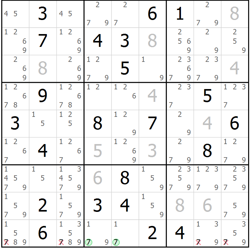 Position des candidats pour la solution de la Gr 13 page 16 du magazine de sudoku Sudoku Suprême n° 037
