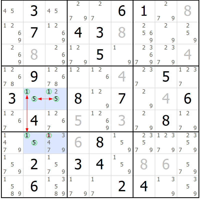 Position des candidats pour la solution de la Gr 13 page 16 du magazine de sudoku Sudoku Suprême n° 037