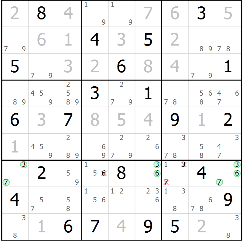 Position des candidats pour la solution de la Gr 14 page 17 du magazine de sudoku Sudoku Suprême n° 037