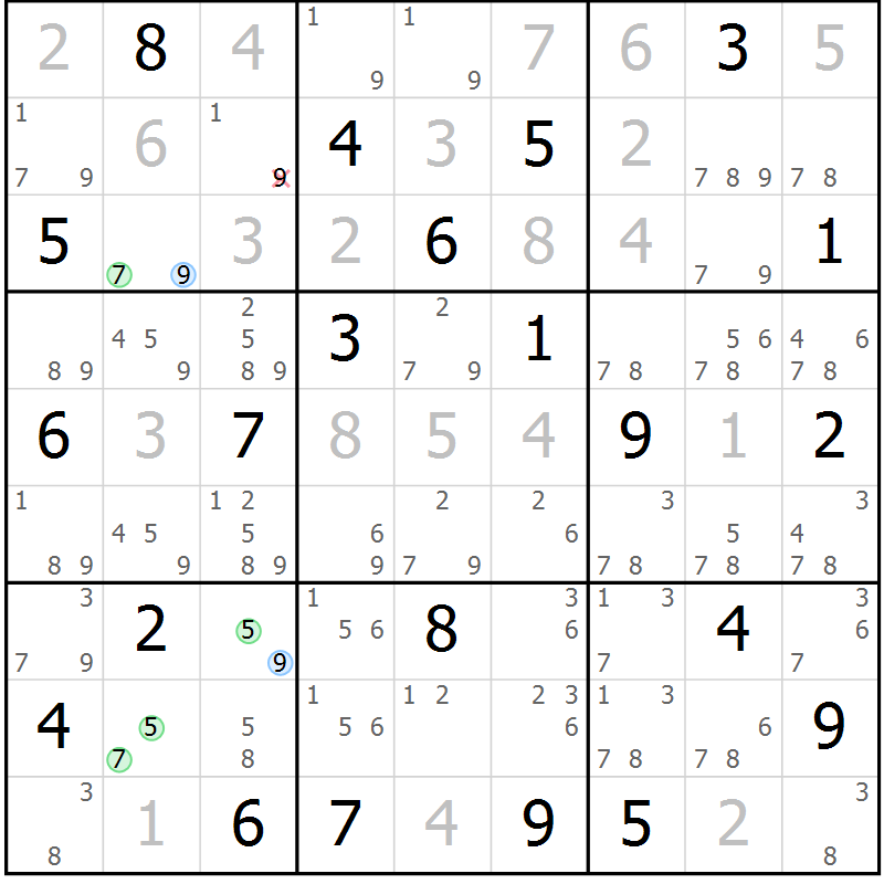 Position des candidats pour la solution de la Gr 14 page 17 du magazine de sudoku Sudoku Suprême n° 037