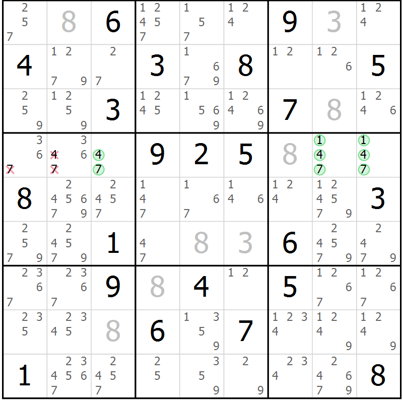 Position des candidats pour la solution de la Gr 15 page 18 du magazine de sudoku Sudoku Suprême n° 037