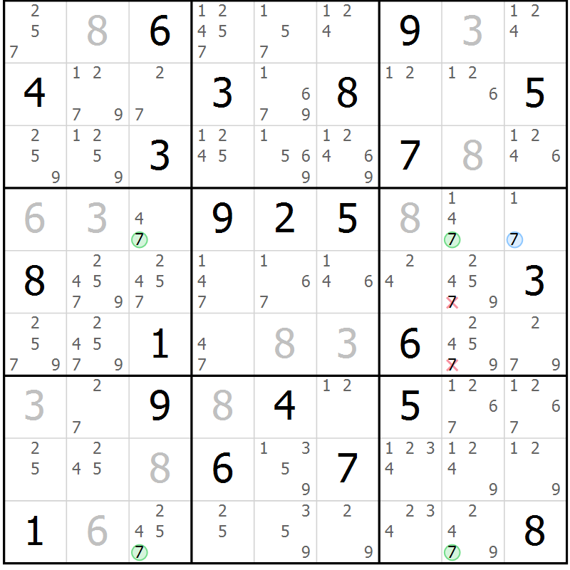 Position des candidats pour la solution de la Gr 15 page 18 du magazine de sudoku Sudoku Suprême n° 037
