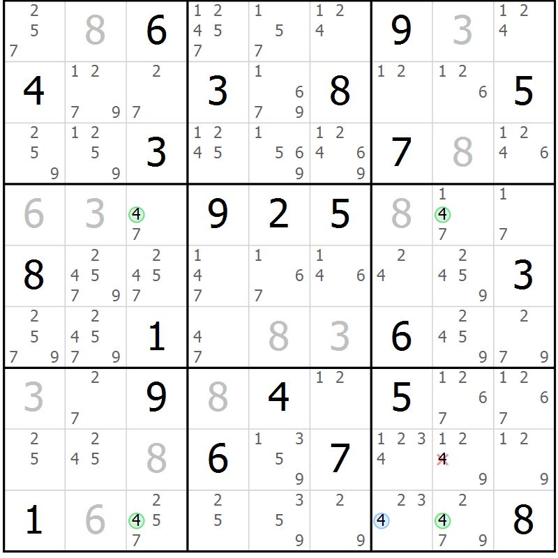 Position des candidats pour la solution de la Gr 15 page 18 du magazine de sudoku Sudoku Suprême n° 037