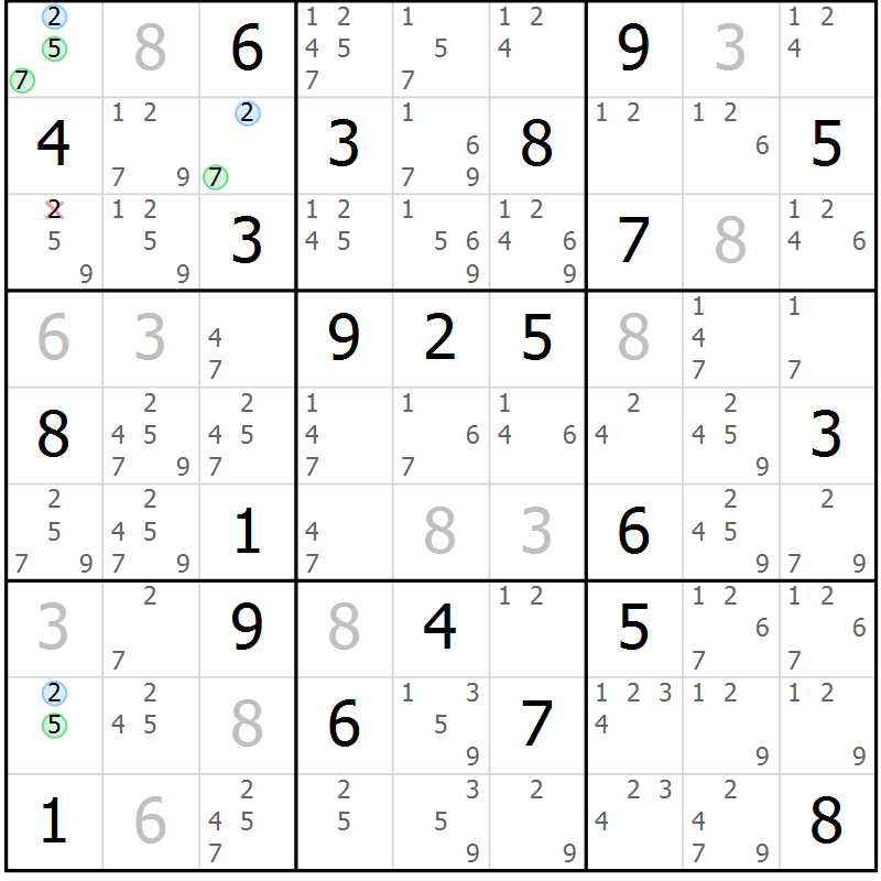 Position des candidats pour la solution de la Gr 15 page 18 du magazine de sudoku Sudoku Suprême n° 037