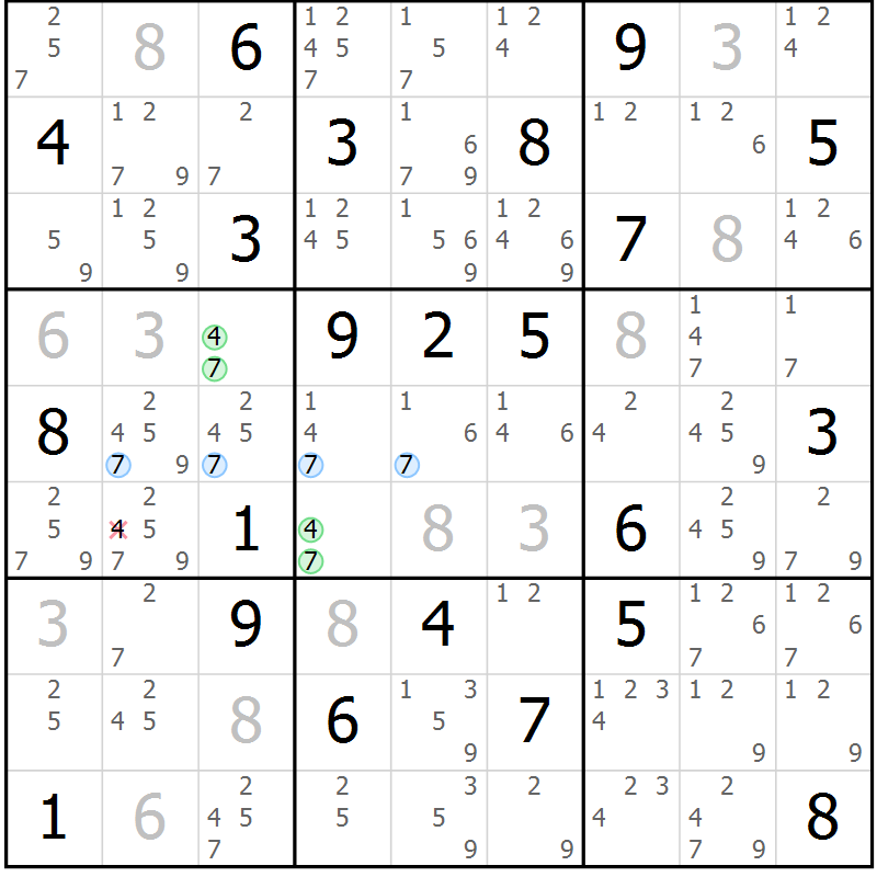 Position des candidats pour la solution de la Gr 15 page 18 du magazine de sudoku Sudoku Suprême n° 037