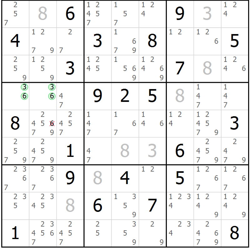 Position des candidats pour la solution de la Gr 15 page 18 du magazine de sudoku Sudoku Suprême n° 037