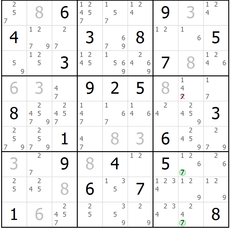 Position des candidats pour la solution de la Gr 15 page 18 du magazine de sudoku Sudoku Suprême n° 037