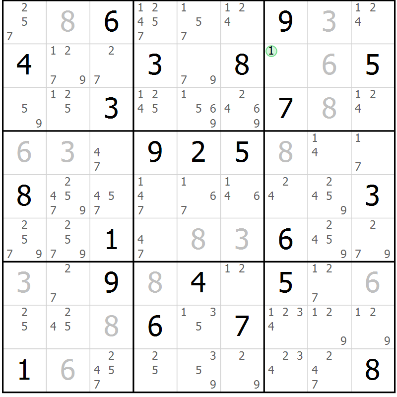 Position des candidats pour la solution de la Gr 15 page 18 du magazine de sudoku Sudoku Suprême n° 037