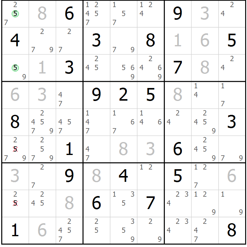 Position des candidats pour la solution de la Gr 15 page 18 du magazine de sudoku Sudoku Suprême n° 037