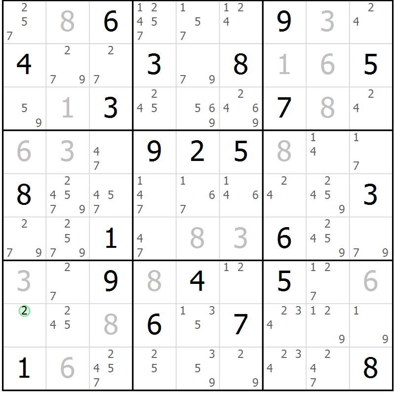 Position des candidats pour la solution de la Gr 15 page 18 du magazine de sudoku Sudoku Suprême n° 037