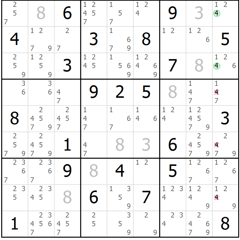 Position des candidats pour la solution de la Gr 15 page 18 du magazine de sudoku Sudoku Suprême n° 037