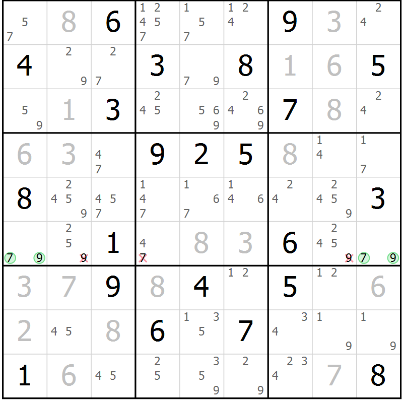 Position des candidats pour la solution de la Gr 15 page 18 du magazine de sudoku Sudoku Suprême n° 037
