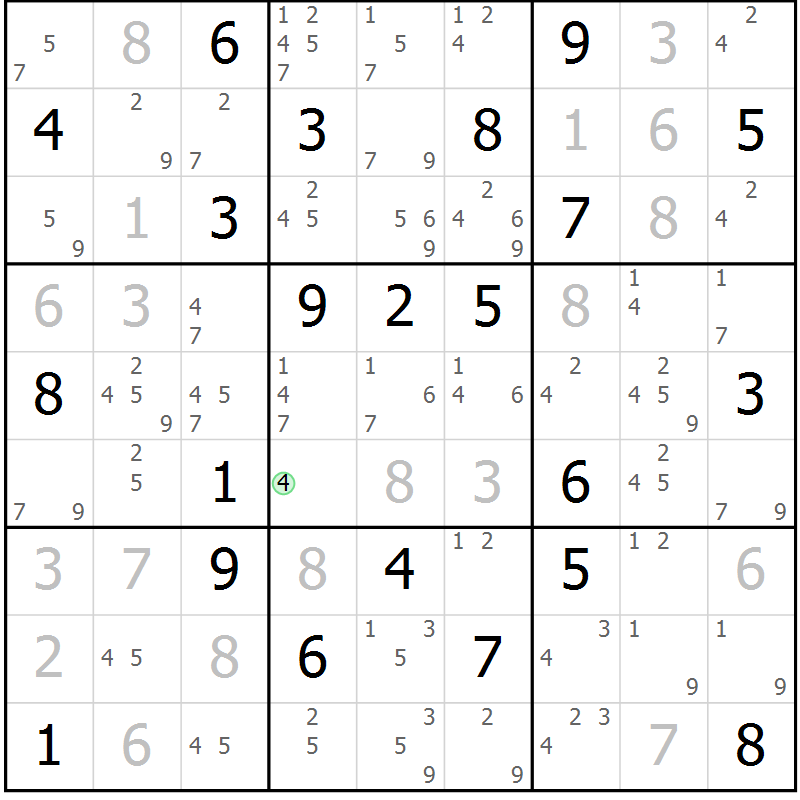 Position des candidats pour la solution de la Gr 15 page 18 du magazine de sudoku Sudoku Suprême n° 037