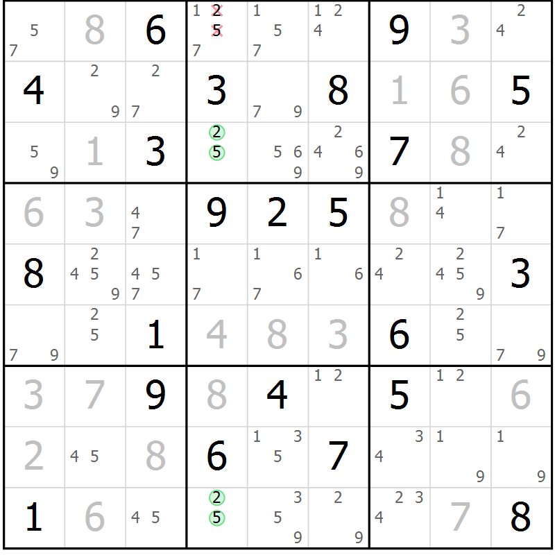 Position des candidats pour la solution de la Gr 15 page 18 du magazine de sudoku Sudoku Suprême n° 037