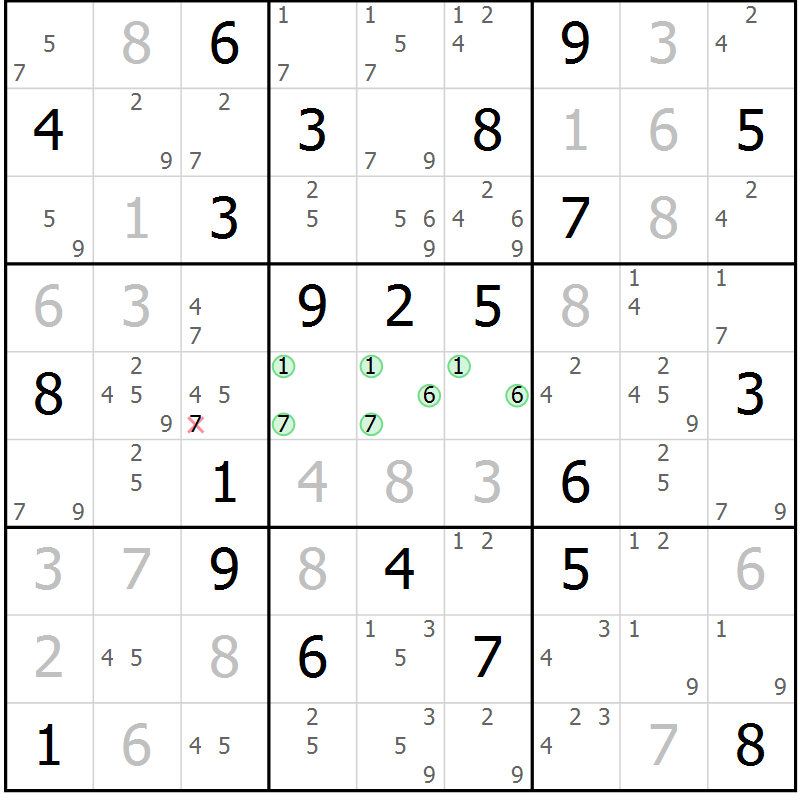 Position des candidats pour la solution de la Gr 15 page 18 du magazine de sudoku Sudoku Suprême n° 037