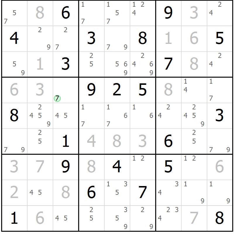 Position des candidats pour la solution de la Gr 15 page 18 du magazine de sudoku Sudoku Suprême n° 037