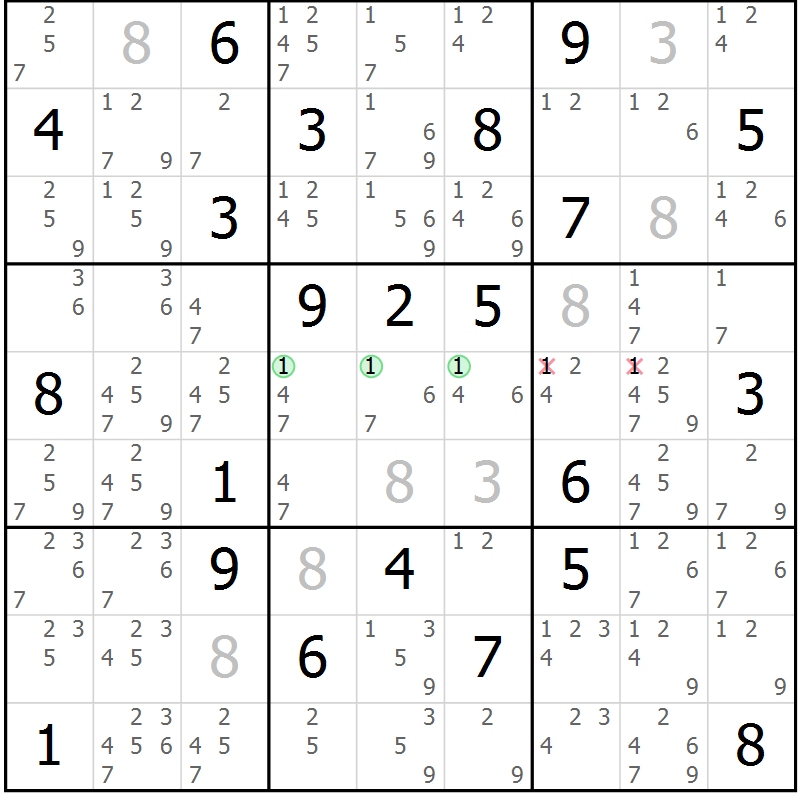 Position des candidats pour la solution de la Gr 15 page 18 du magazine de sudoku Sudoku Suprême n° 037